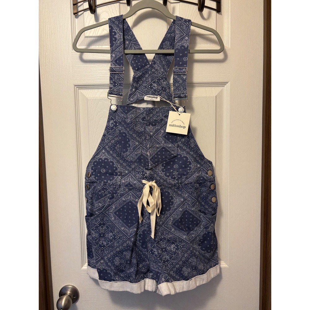 Mittoshop Blue Bandana Paisley Print Short Overalls C30401 Womens Medium NWT